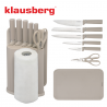 Set cuțite Klausberg KB 7978, 8 piese, Oțel inoxidabil, Suport, Suport hârtie de bucătărie, Bej