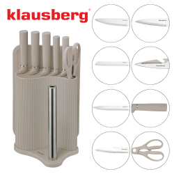 Set cuțite Klausberg KB 7978, 8 piese, Oțel inoxidabil, Suport, Suport hârtie de bucătărie, Bej