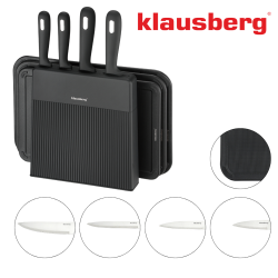 Klausberg KB 7980 set cuțit și placă de tăiat, 8 piese, Oțel inoxidabil, Suport, Negru/inox