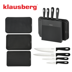 Klausberg KB 7980 set cuțit și placă de tăiat, 8 piese, Oțel inoxidabil, Suport, Negru/inox