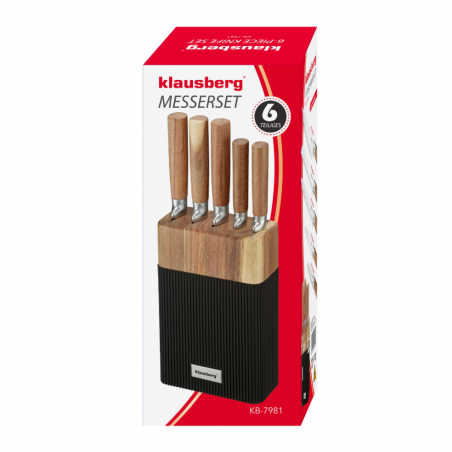 Set cuțite Klausberg KB 7981, 6 piese, Oțel inoxidabil, Suport, Maro/grafit