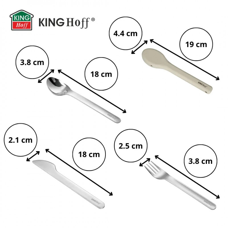 Set de 3 tacâmuri Kinghoff KH 1954, Cutie de depozitare din silicon, Oțel inoxidabil, Argint