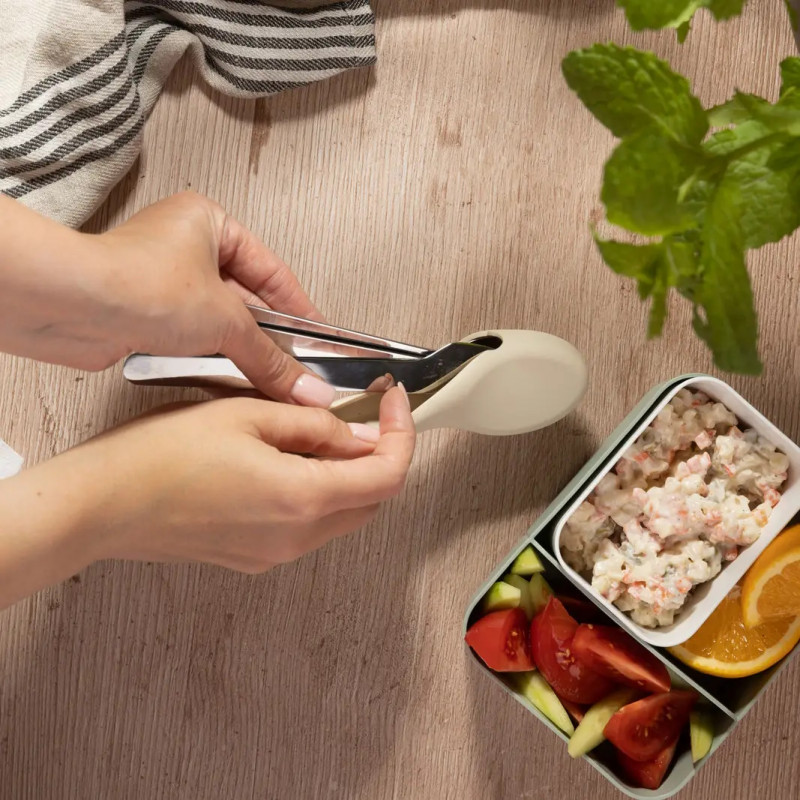 Set de 3 tacâmuri Kinghoff KH 1954, Cutie de depozitare din silicon, Oțel inoxidabil, Argint