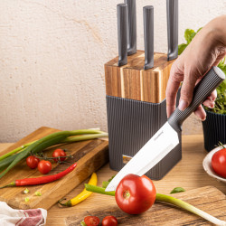 Set cuțite Klausberg KB 7982, 6 piese, Oțel inoxidabil, Mâner lemn de salcâm, Grafit/maro