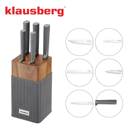 Set cuțite Klausberg KB 7982, 6 piese, Oțel inoxidabil, Mâner lemn de salcâm, Grafit/maro