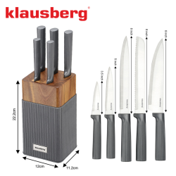 Set cuțite Klausberg KB 7982, 6 piese, Oțel inoxidabil, Mâner lemn de salcâm, Grafit/maro