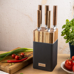 Set cuțite Klausberg KB 7983, 6 piese, Oțel inoxidabil, Mâner lemn de salcâm, Maro/grafit