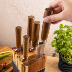 Set cuțite Klausberg KB 7983, 6 piese, Oțel inoxidabil, Mâner lemn de salcâm, Maro/grafit