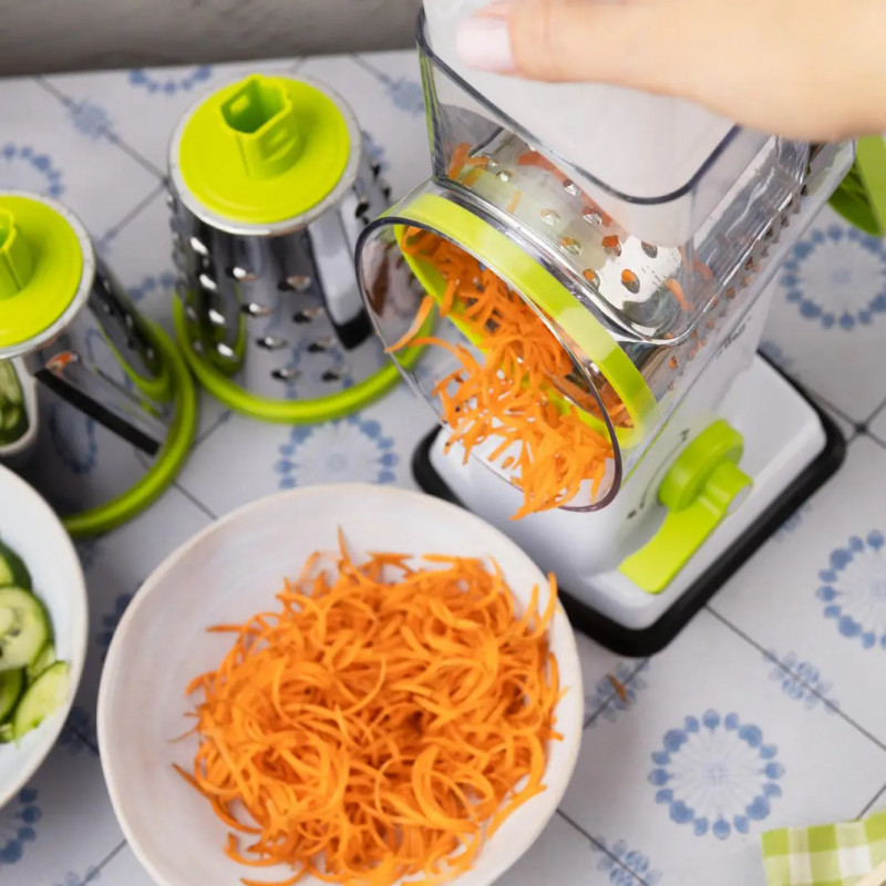 Răzătoare manuală cu 3 atașamente Kinghoff KH 1960, oțel inoxidabil, alb/verde