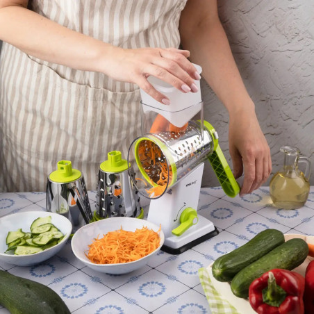 Răzătoare manuală cu 3 atașamente Kinghoff KH 1960, oțel inoxidabil, alb/verde