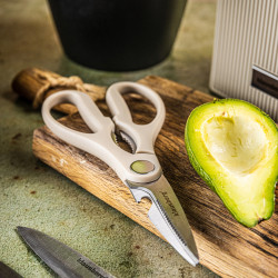 Set cuțite Klausberg KB 7984, 8 piese, Oțel inoxidabil, Ascuțitor, Mâner lemn de salcâm, Bej/lemn