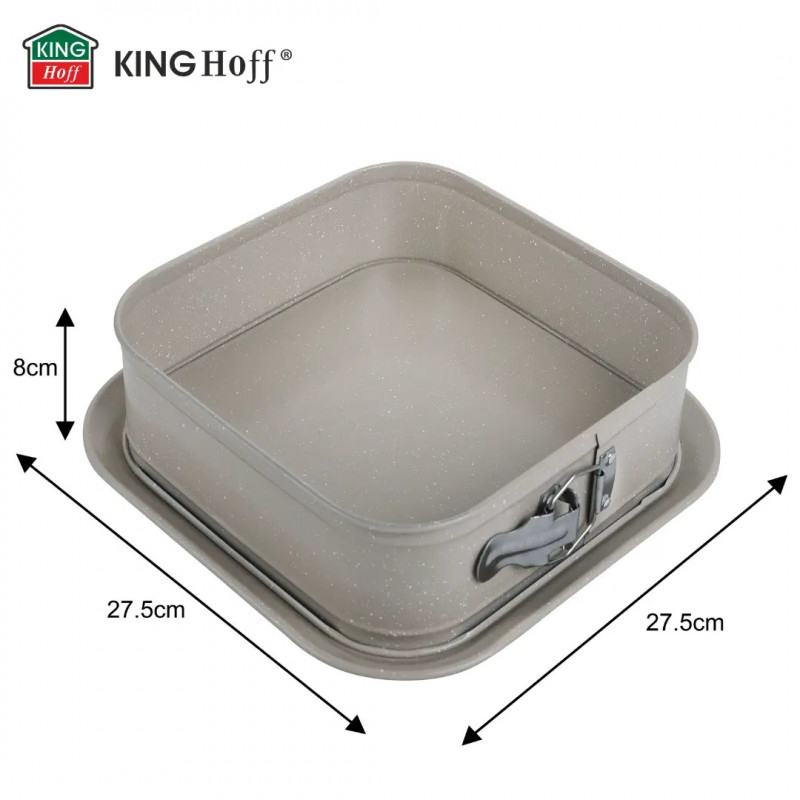 Tavă de copt Kinghoff KH 1977, 27.5x27.5x8 cm, Fund detașabil, Finisaj marmură, Bej