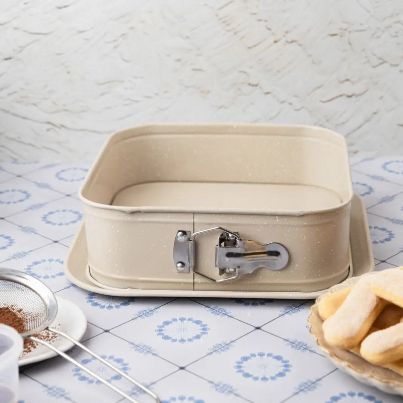 Tavă de copt Kinghoff KH 1977, 27.5x27.5x8 cm, Fund detașabil, Finisaj marmură, Bej