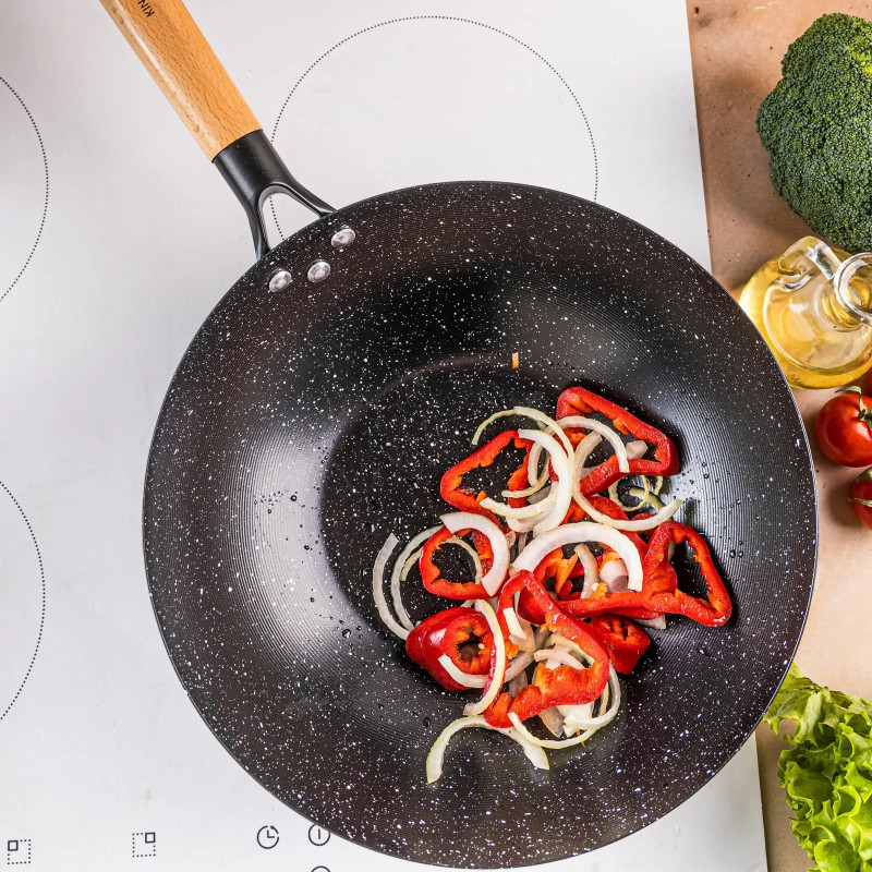 Kinghoff KH 1983 wok, 30 cm, finisaj marmură, inducție, negru