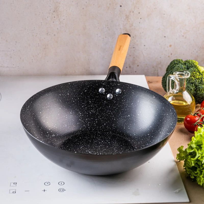 Kinghoff KH 1983 wok, 30 cm, finisaj marmură, inducție, negru