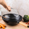 Kinghoff KH 1984 wok, 30 cm, Capac din sticlă cu gaură pentru abur, Finisaj marmură, Inducție, Negru