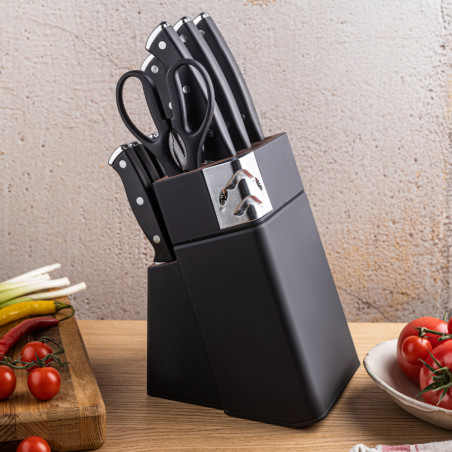 Set cuțite Klausberg KB 7985, 13 piese, Oțel inoxidabil, Mâner + ascuțitor, Negru