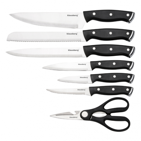 Set cuțite Klausberg KB 7985, 13 piese, Oțel inoxidabil, Mâner + ascuțitor, Negru