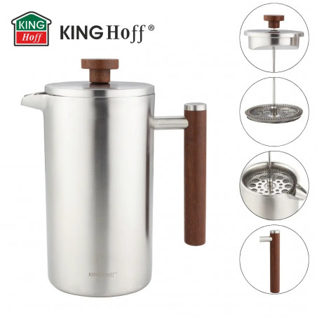 Presă franceză pentru cafea / ceai Kinghoff KH 1995, 1 l, Oțel inoxidabil, Pereți dubli, Inox