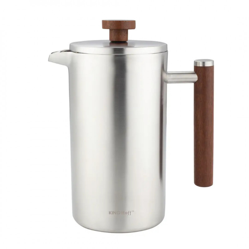 Presă franceză pentru cafea / ceai Kinghoff KH 1995, 1 l, Oțel inoxidabil, Pereți dubli, Inox