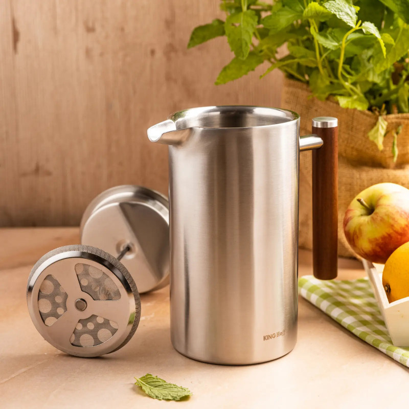 Presă franceză pentru cafea / ceai Kinghoff KH 1995, 1 l, Oțel inoxidabil, Pereți dubli, Inox