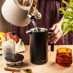 Presă franceză pentru cafea/ceai Kinghoff KH 1996, 1 l, Oțel inoxidabil, Pereți dubli, Negru