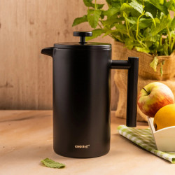 Presă franceză pentru cafea/ceai Kinghoff KH 1996, 1 l, Oțel inoxidabil, Pereți dubli, Negru