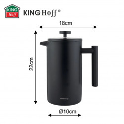 Presă franceză pentru cafea/ceai Kinghoff KH 1996, 1 l, Oțel inoxidabil, Pereți dubli, Negru