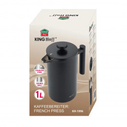 Presă franceză pentru cafea/ceai Kinghoff KH 1996, 1 l, Oțel inoxidabil, Pereți dubli, Negru
