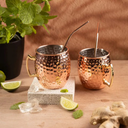 Set de pahare pentru Moscow Mule Kinghoff KH 2000, 2 buc, 500ml, 2 paie, oțel inoxidabil, cupru