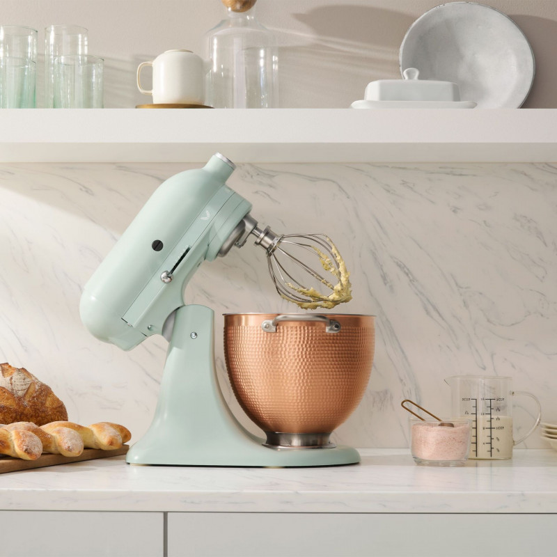 Mixer planetar KitchenAid Artisan Blossom Exclusive Design 5KSM180LEELB, 300W, 4.7L, Actionare directa, 10 viteze, Cap inclinat, Bol din cupru forjat, Verde deschis