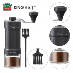 Măcinător manual de cafea Kinghoff KH 2002, 30 g, Mecanism ceramic, Reglare continuă a fineții, Negru