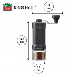Măcinător manual de cafea Kinghoff KH 2002, 30 g, Mecanism ceramic, Reglare continuă a fineții, Negru