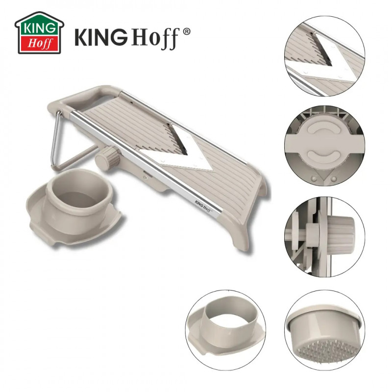 Răzătoare de legume Kinghoff KH 2006, grosime reglabilă, lame în formă de V, Julienne 5 mm, bej/gri