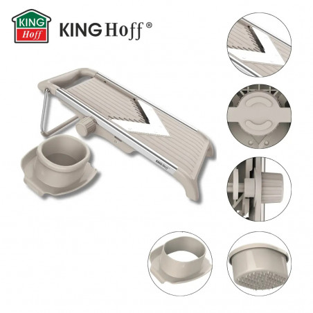 Răzătoare de legume Kinghoff KH 2006, grosime reglabilă, lame în formă de V, Julienne 5 mm, bej/gri