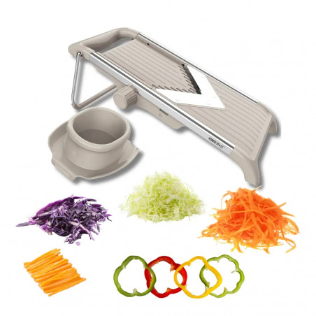 Răzătoare de legume Kinghoff KH 2006, grosime reglabilă, lame în formă de V, Julienne 5 mm, bej/gri