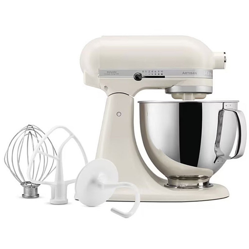 Mixer planetar KitchenAid Artisan Monochrome White 5KSM156CXEPL, 300W, 4.7L, Acționare directa, 10 viteze, Cap inclinat, Bol ceramic, Crem