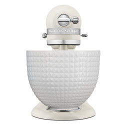 Mixer planetar KitchenAid Artisan Monochrome White 5KSM156CXEPL, 300W, 4.7L, Acționare directa, 10 viteze, Cap inclinat, Bol ceramic, Crem