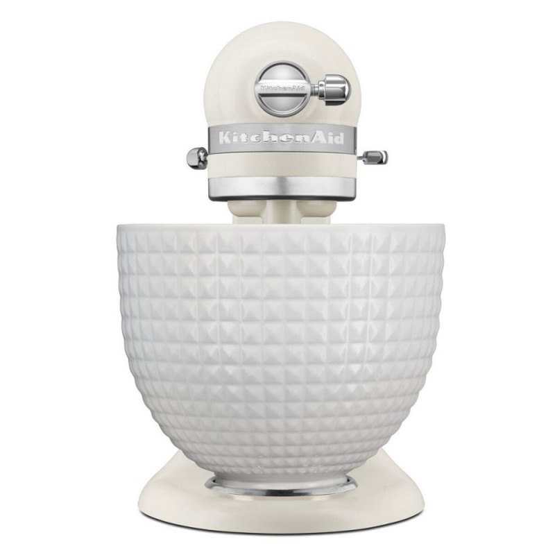 Mixer planetar KitchenAid Artisan Monochrome White 5KSM156CXEPL, 300W, 4.7L, Acționare directa, 10 viteze, Cap inclinat, Bol ceramic, Crem