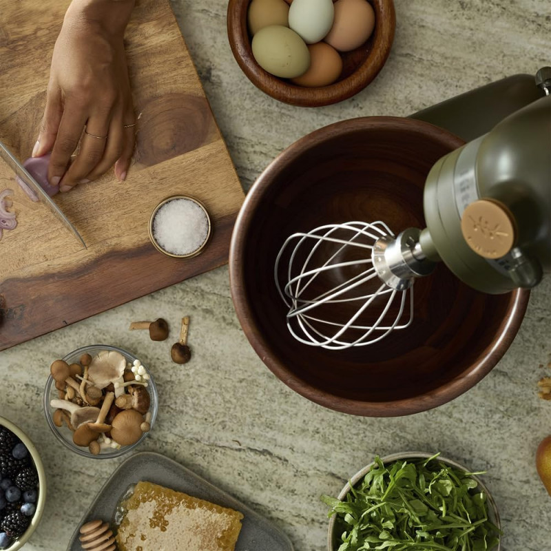 Mixer planetar KitchenAid Artisan Evergreen 5KSM180WSEEG, 300W, 4.7L, Actionare directa, 10 viteze, Cap înclinat, Bol din nuc, Verde inchis/Maro