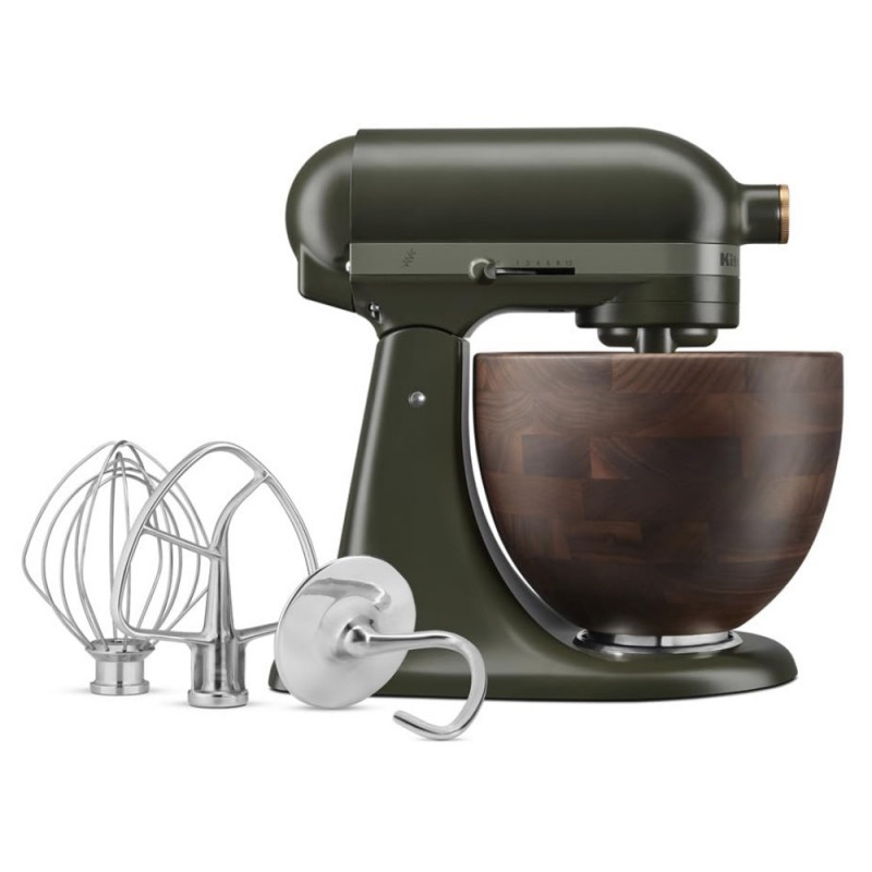 Mixer planetar KitchenAid Artisan Evergreen 5KSM180WSEEG, 300W, 4.7L, Actionare directa, 10 viteze, Cap înclinat, Bol din nuc, Verde inchis/Maro