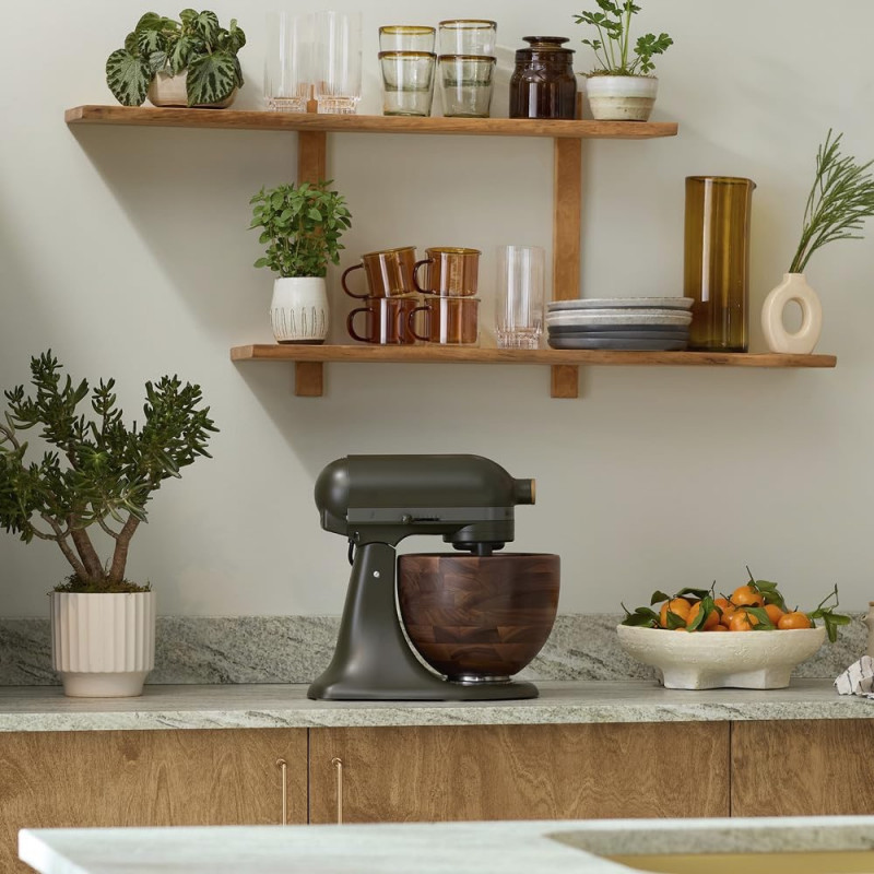 Mixer planetar KitchenAid Artisan Evergreen 5KSM180WSEEG, 300W, 4.7L, Actionare directa, 10 viteze, Cap înclinat, Bol din nuc, Verde inchis/Maro