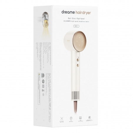 Dreame Glory uscător de păr, 1400W, 110000 rpm, 4 temperaturi, 2 viteze, 57°C, ionizare, termosenzor NTC, indicatori LED, alb