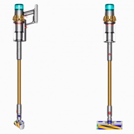 Aspirator vertical Dyson V15 Detect Absole 447000-01, 660W, 0.76 l, 60 min autonomie, Senzori, 3 moduri, LCD, Gri / aur