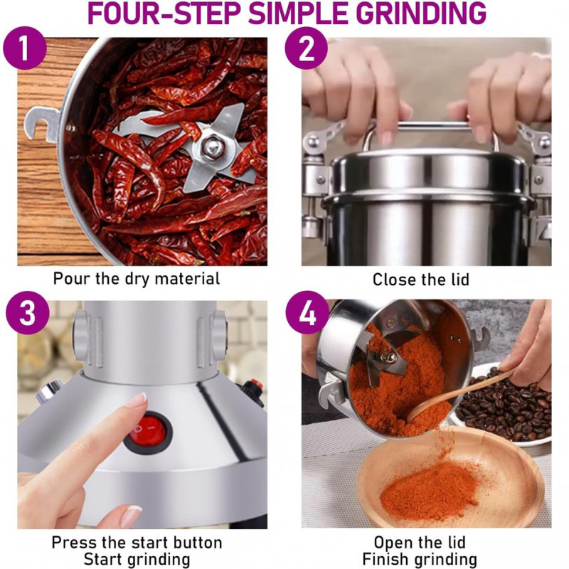 Râșniță electrică pentru cereale și condimenteRoyalty Line RL-FG21801, 850W, 150 g, 28000 rpm, Timer, Inox