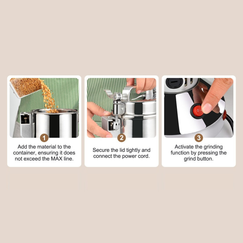 Râșniță electrică pentru cereale și condimenteRoyalty Line RL-FG21801, 850W, 150 g, 28000 rpm, Timer, Inox