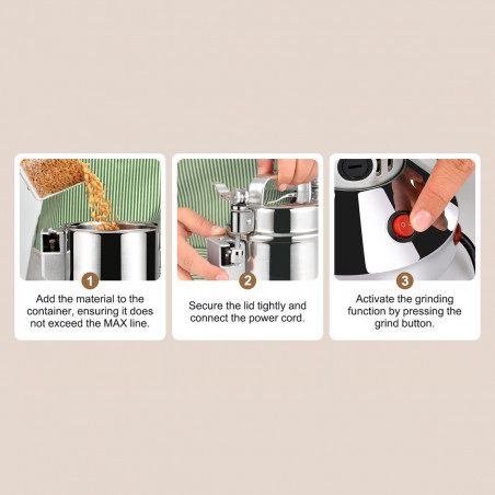 Râșniță electrică pentru cereale și condimenteRoyalty Line RL-FG21801, 850W, 150 g, 28000 rpm, Timer, Inox