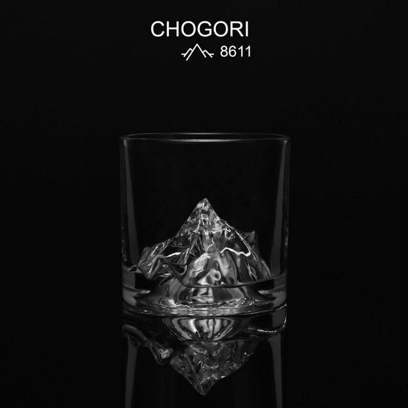 Set pahare pentru whisky LIITON K2 Chogori, Cristal, 230 ml, 2 buc, Fund 3D cu varf Chogori, Transparent