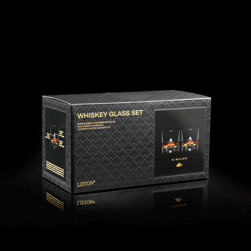 Set pahare pentru whisky LIITON K2 Chogori, Cristal, 230 ml, 2 buc, Fund 3D cu varf Chogori, Transparent