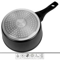 Caserolă cu capac Royalty Line RL-FSN20, 20 cm, 2.1 l, finisaj granit, inducție, negru